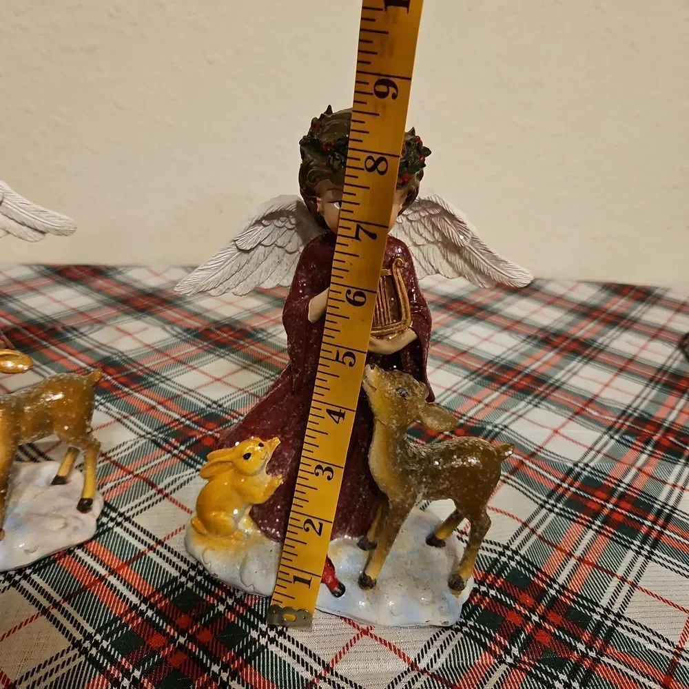 Set Of 2 Adorable Sparkly Angel & Friends Holiday Figurines Table Accent Decor